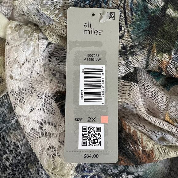 Ali Miles Open Front Kimono 2X Sheer Mesh Lace Multicolor Floral Peacock Feather - Picture 8 of 8